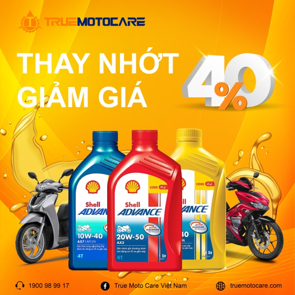 Chương trình thay nhớt giảm giá 40% tại True Moto Care Trung Tâm