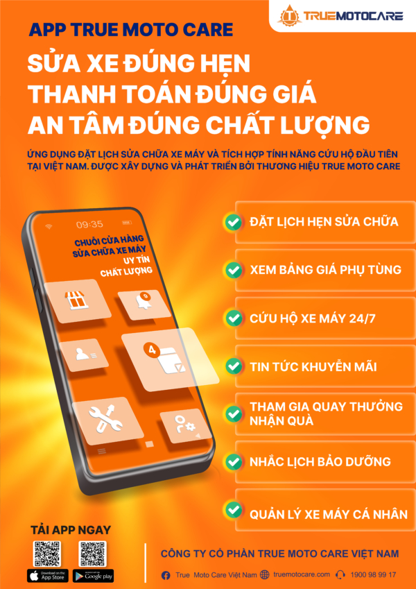 Ngoài các dịch vụ tại cửa hàng thì True Moto Care cung cấp cho khách hàng app True Moto Care tiện ích và dễ sử dụng