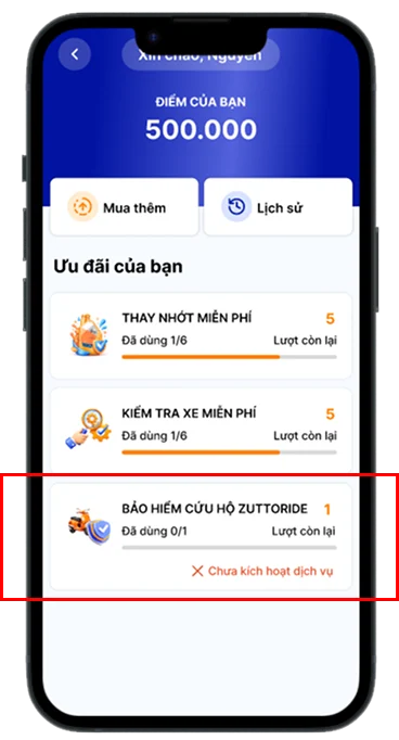 Chọn "Bảo hiểm cứu hộ ZuttoRide"