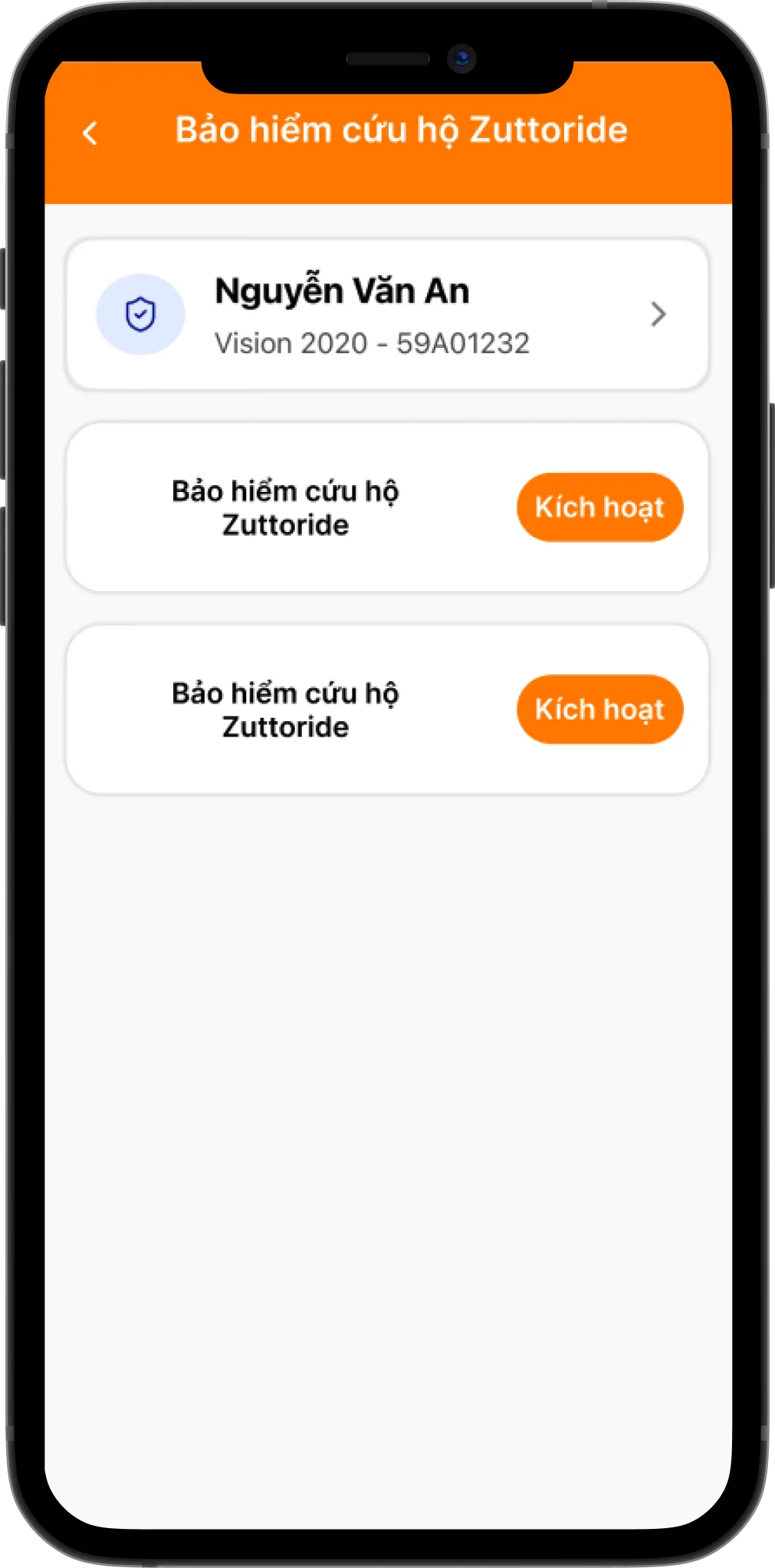 Chọn gói bảo hiểm ZuttoRide chưa kích hoạt