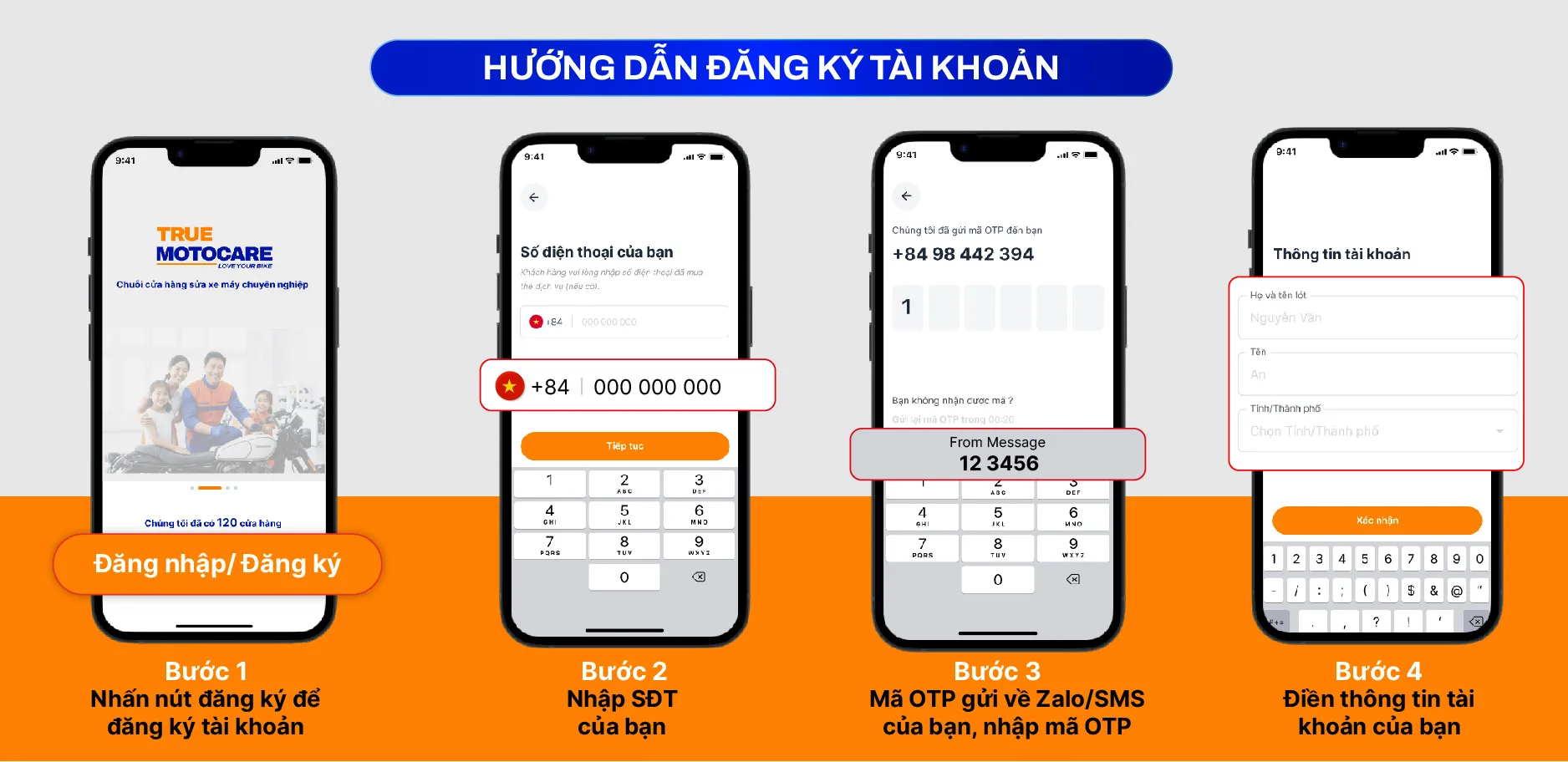 Hướng dẫn chi tiết các bước đăng ký tài khoản trên ứng dụng True Moto Care Hướng dẫn chi tiết các bước đăng ký tài khoản trên ứng dụng True Moto Care