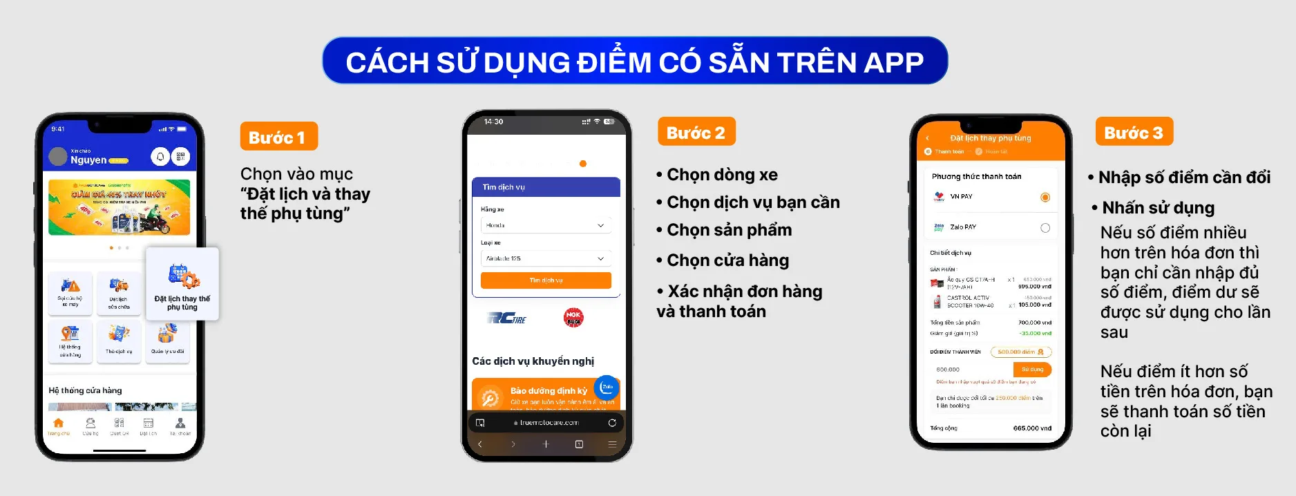 Cách sử dụng điểm để đặt lịch sửa xe Cách sử dụng điểm để đặt lịch sửa xe