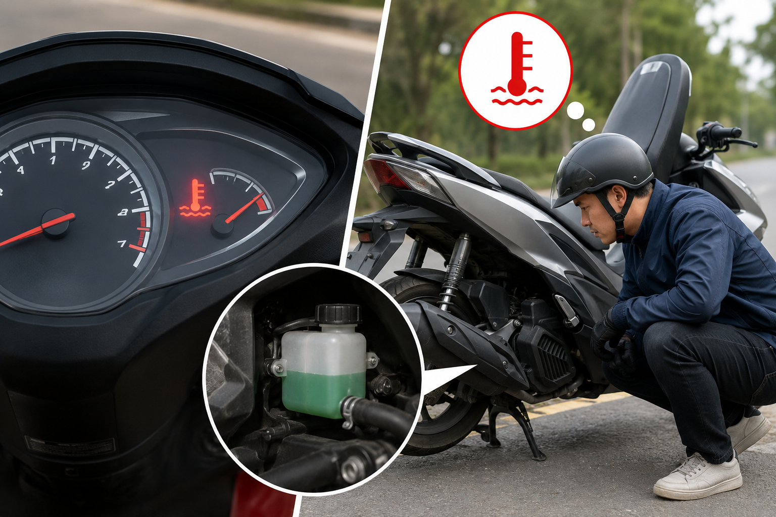 Đèn cảnh báo nhiệt độ động cơ và kim nhiệt chỉ vạch đỏ do thiếu nước làm mát Đèn cảnh báo nhiệt độ động cơ và kim nhiệt chỉ vạch đỏ do thiếu nước làm mát