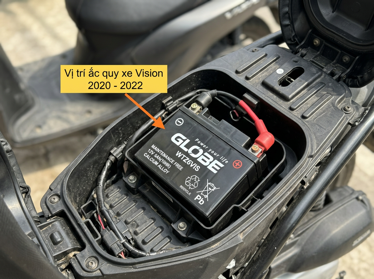 Vị trí bình ắc quy xe Vision đời mới
