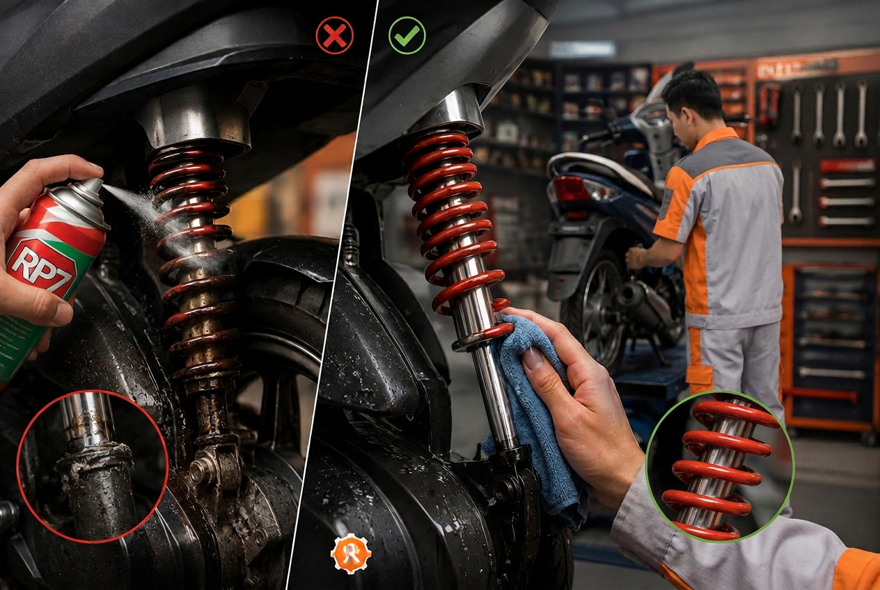 Hướng dẫn xử lý phuộc kêu cót két hiệu quả Hướng dẫn xử lý phuộc kêu cót két hiệu quả