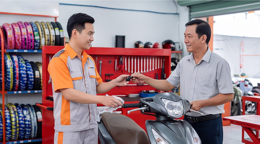 Khách bảo dưỡng định kỳ xe máy tại True Moto Care Khách bảo dưỡng định kỳ xe máy tại True Moto Care