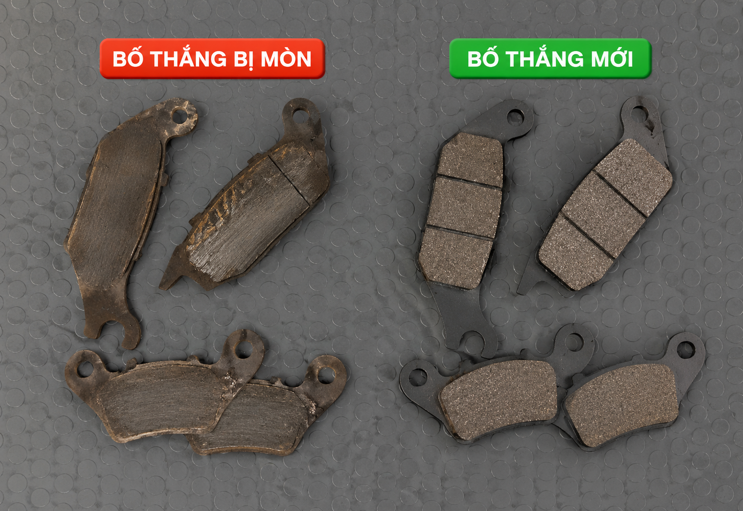 So sánh má phanh mòn và má phanh mới So sánh má phanh mòn và má phanh mới